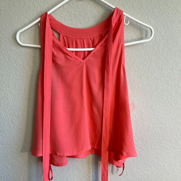 NWT She + Sky Halter Top Womens Coral Cotton Blend Pleated Swing Crop Top Size S - Picture 4 of 10